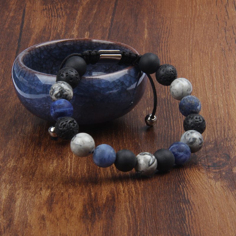 Lava Stone and Natural Bead Bracelet