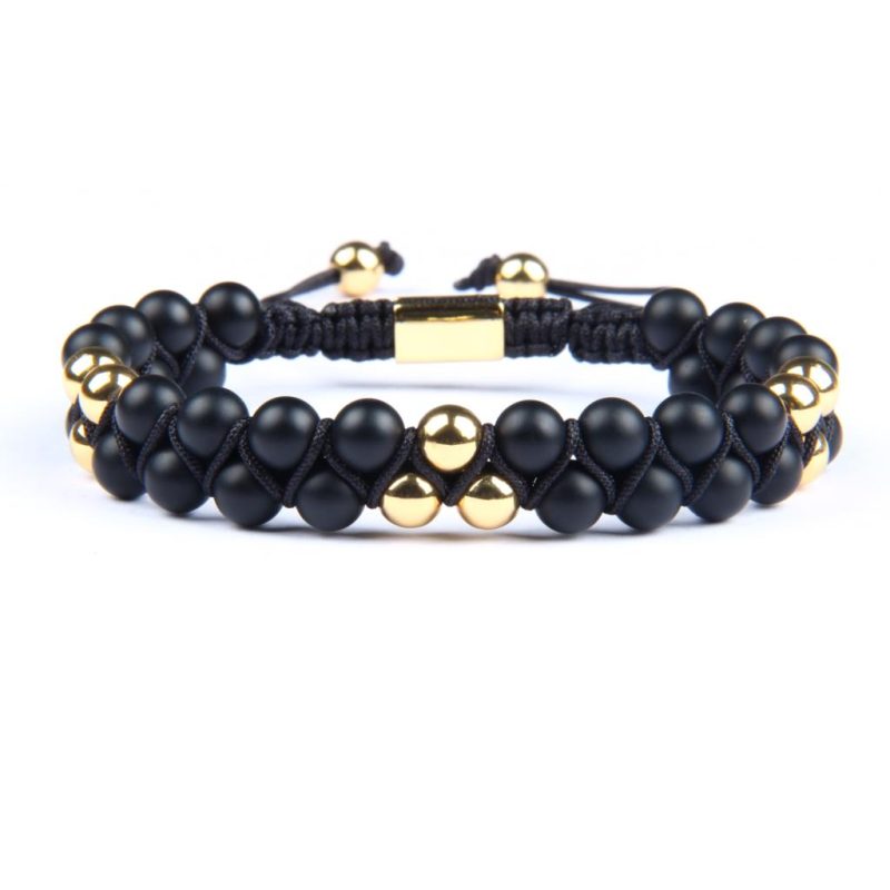 Matte Black Bead Bracelet with Gold Spheres