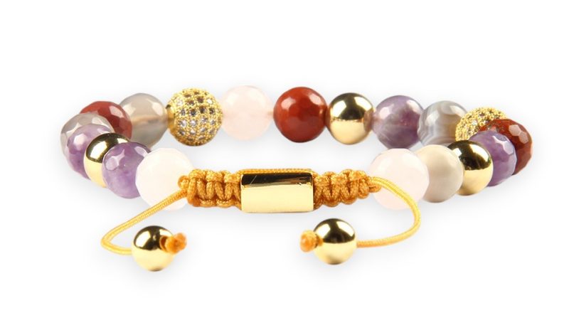 Bohemian Multicolor Gemstone Bracelet with Gold Beads