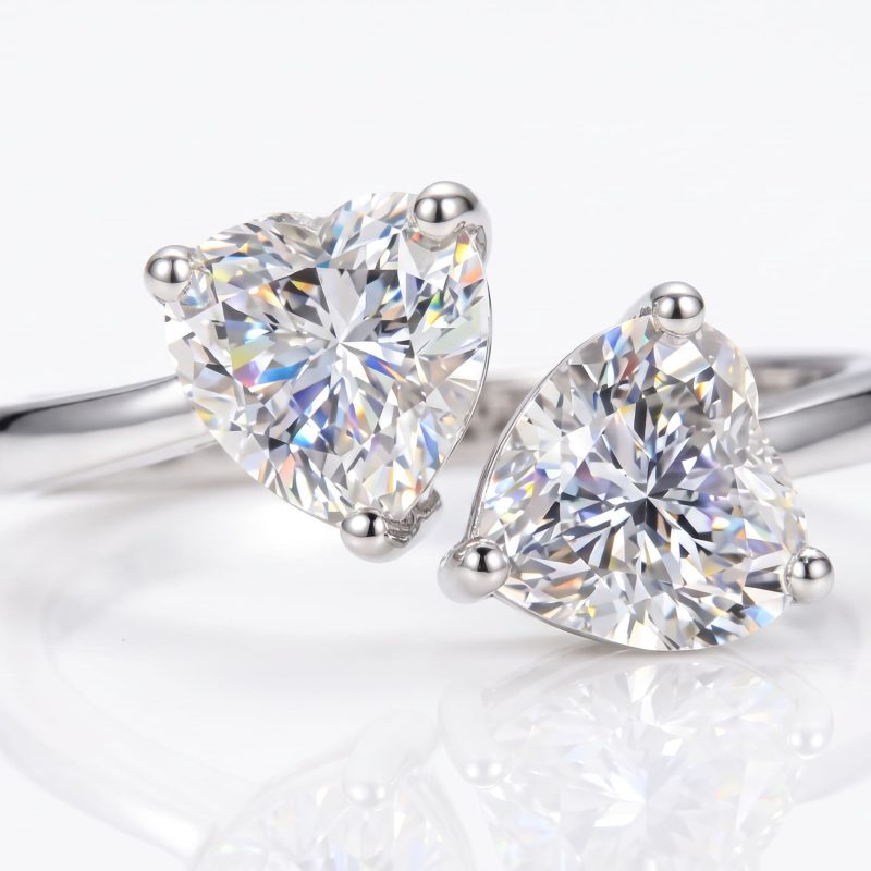 2CT Heart & Trillion Moissanite Toi et Moi Adjustable Ring in S925 Silver