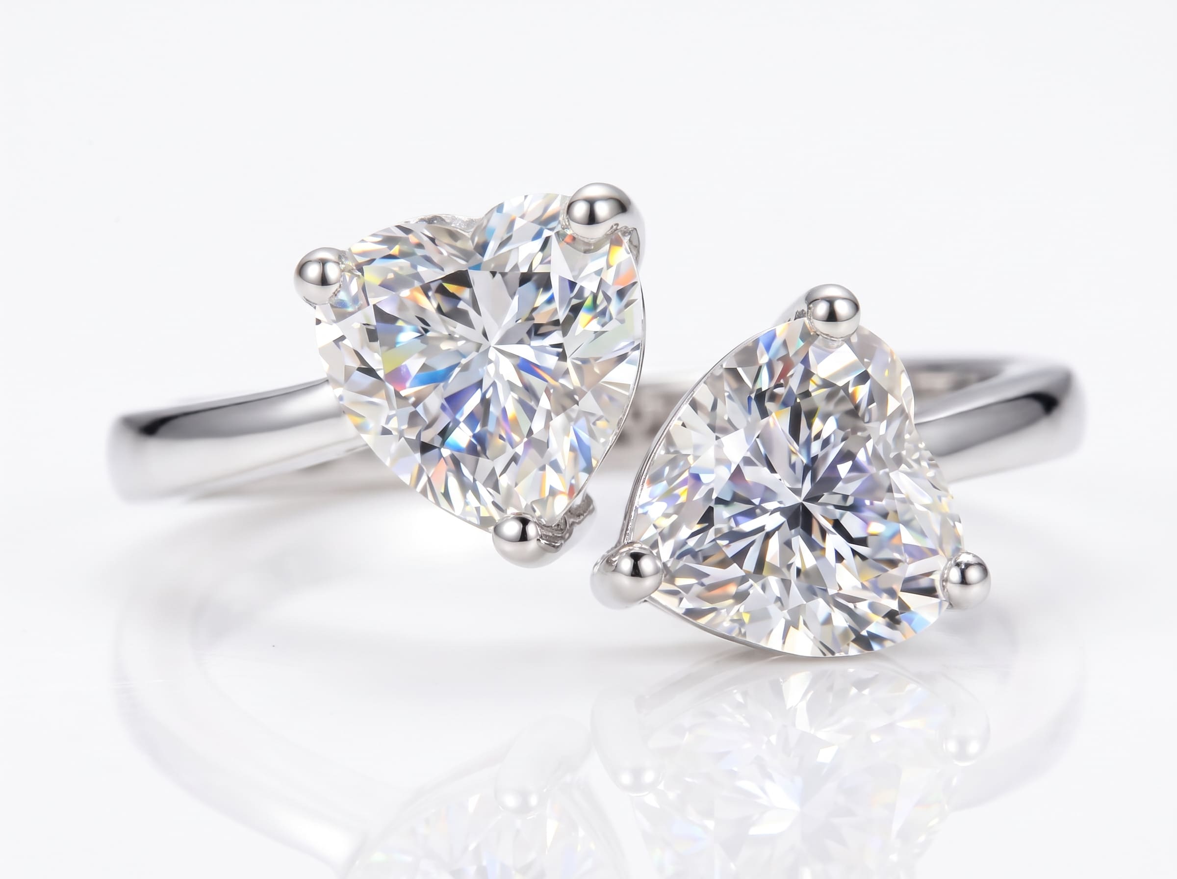 2CT Heart & Trillion Moissanite Toi et Moi Adjustable Ring in S925 Silver