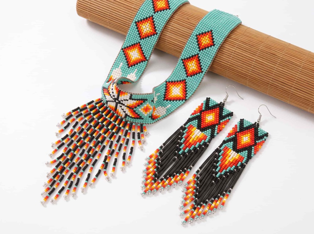 Sunset Star Beaded Choker & Fringe Earrings Set - Image 2